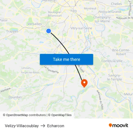 Velizy-Villacoublay to Echarcon map