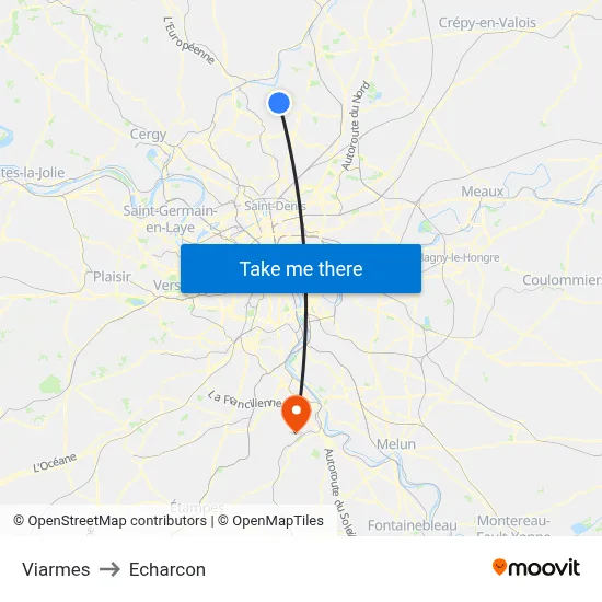 Viarmes to Echarcon map