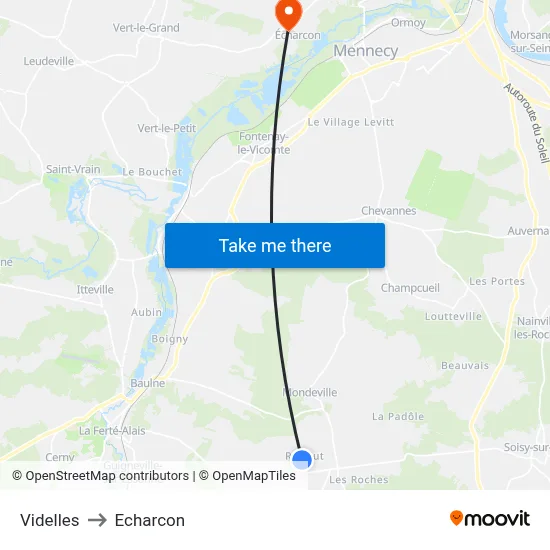 Videlles to Echarcon map