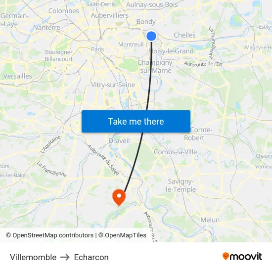 Villemomble to Echarcon map