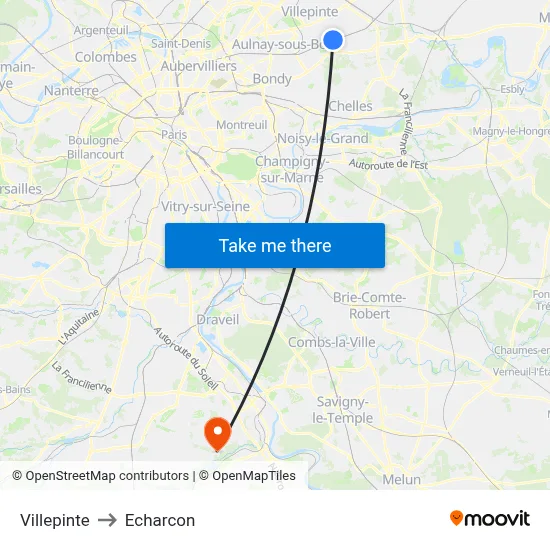 Villepinte to Echarcon map