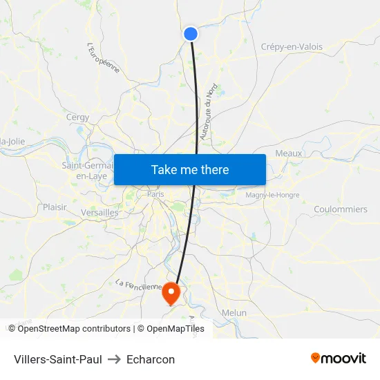 Villers-Saint-Paul to Echarcon map