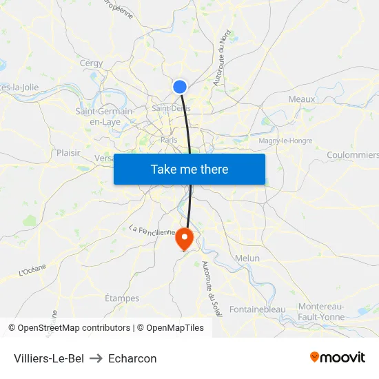 Villiers-Le-Bel to Echarcon map