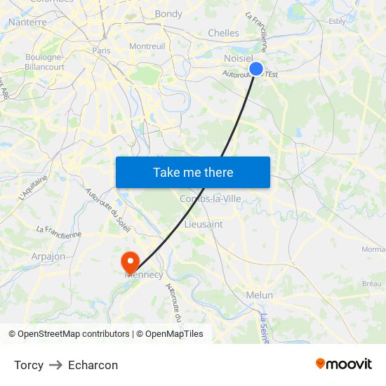 Torcy to Echarcon map