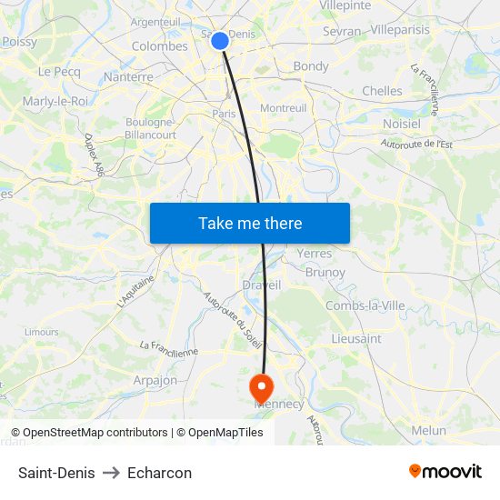 Saint-Denis to Echarcon map