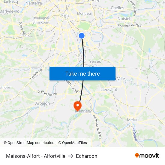 Maisons-Alfort - Alfortville to Echarcon map