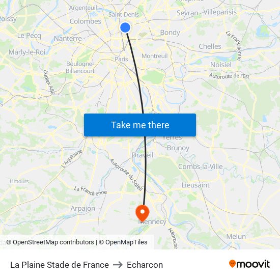 La Plaine Stade de France to Echarcon map