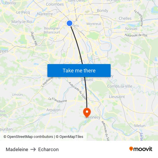 Madeleine to Echarcon map