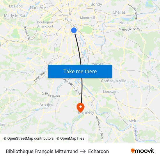 Bibliothèque François Mitterrand to Echarcon map