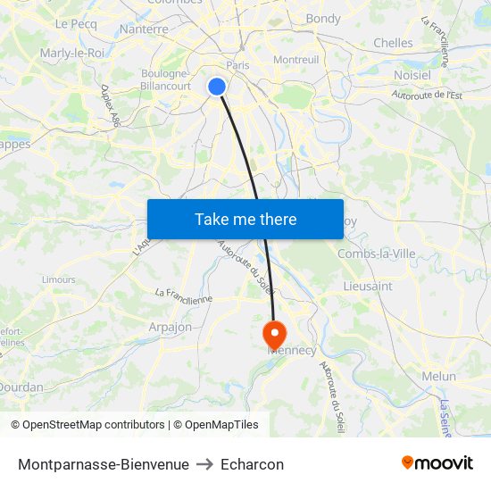 Montparnasse-Bienvenue to Echarcon map