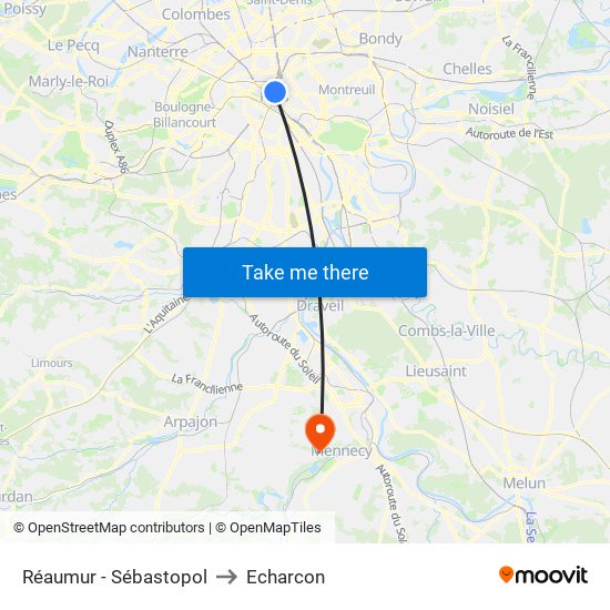 Réaumur - Sébastopol to Echarcon map