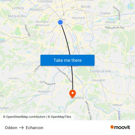 Odéon to Echarcon map