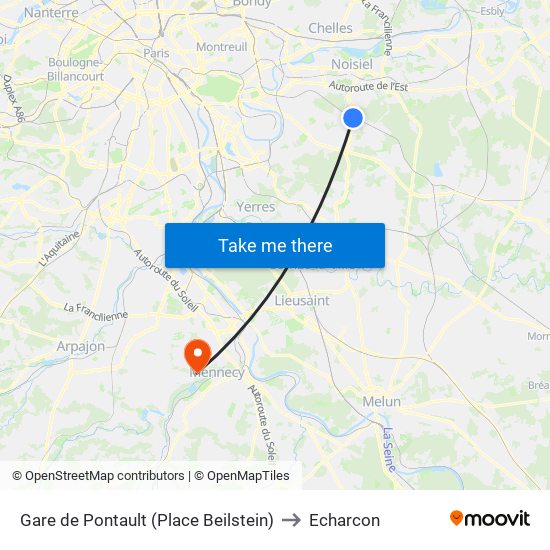 Gare de Pontault (Place Beilstein) to Echarcon map