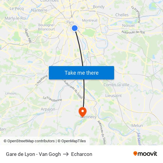 Gare de Lyon - Van Gogh to Echarcon map