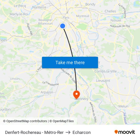 Denfert-Rochereau - Métro-Rer to Echarcon map