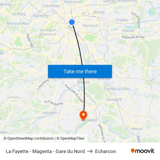 La Fayette - Magenta - Gare du Nord to Echarcon map
