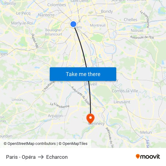 Paris - Opéra to Echarcon map