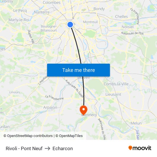 Rivoli - Pont Neuf to Echarcon map