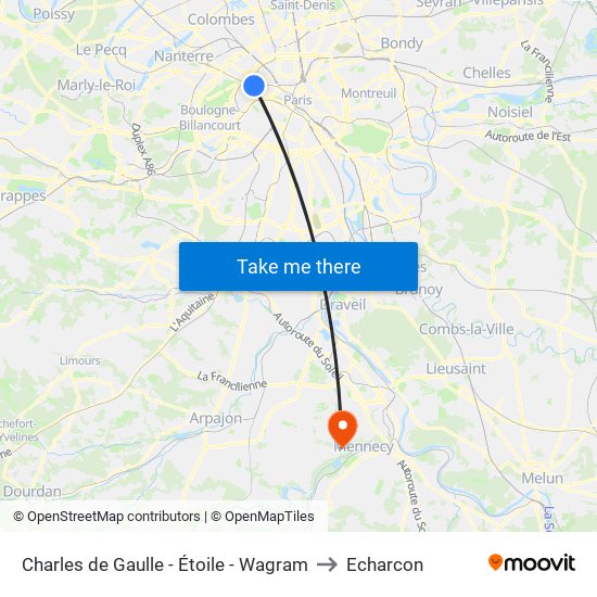 Charles de Gaulle - Étoile - Wagram to Echarcon map