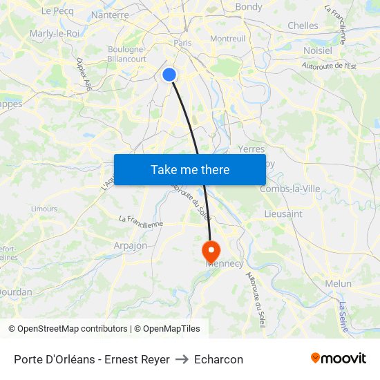 Porte D'Orléans - Ernest Reyer to Echarcon map