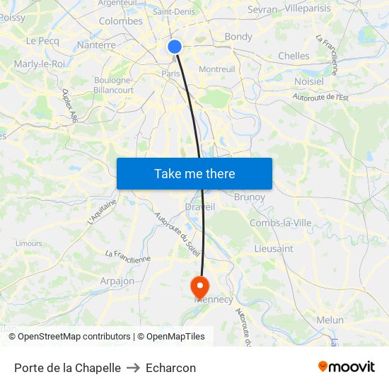 Porte de la Chapelle to Echarcon map