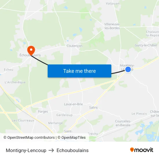 Montigny-Lencoup to Echouboulains map