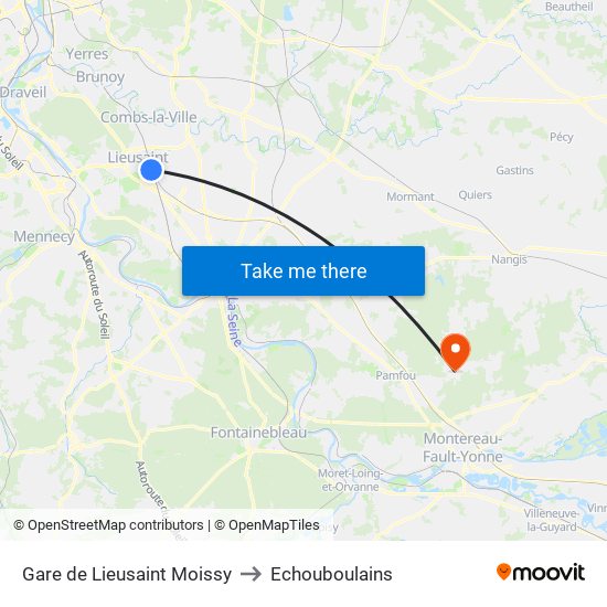 Gare de Lieusaint Moissy to Echouboulains map