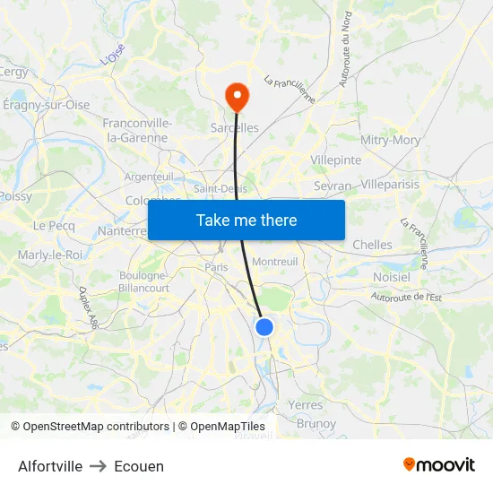 Alfortville to Ecouen map
