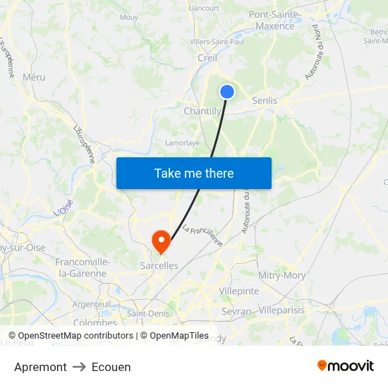 Apremont to Ecouen map