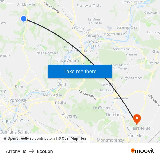 Arronville to Ecouen map