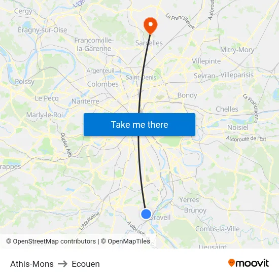 Athis-Mons to Ecouen map