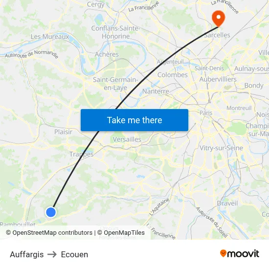 Auffargis to Ecouen map