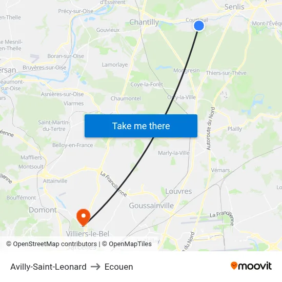 Avilly-Saint-Leonard to Ecouen map