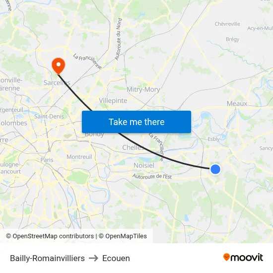 Bailly-Romainvilliers to Ecouen map