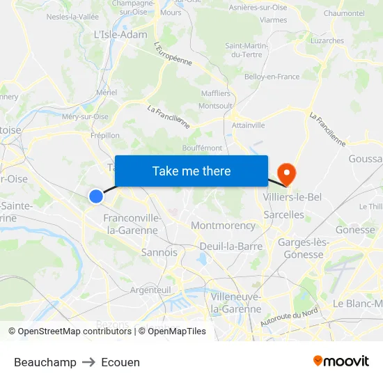 Beauchamp to Ecouen map