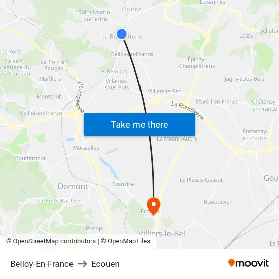 Belloy-En-France to Ecouen map