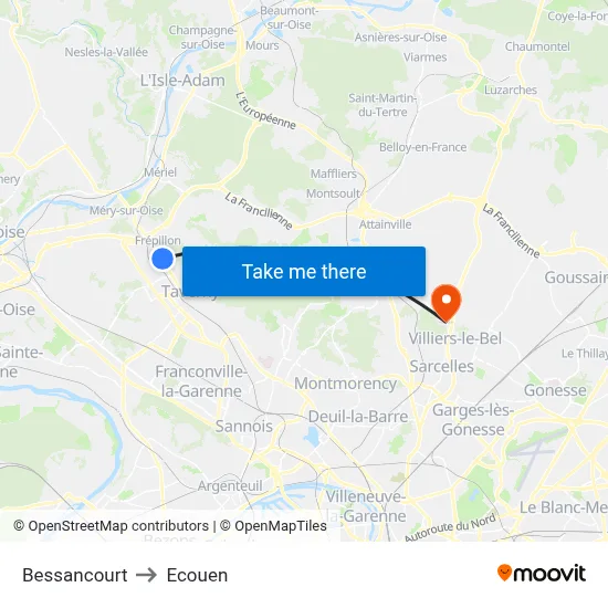 Bessancourt to Ecouen map