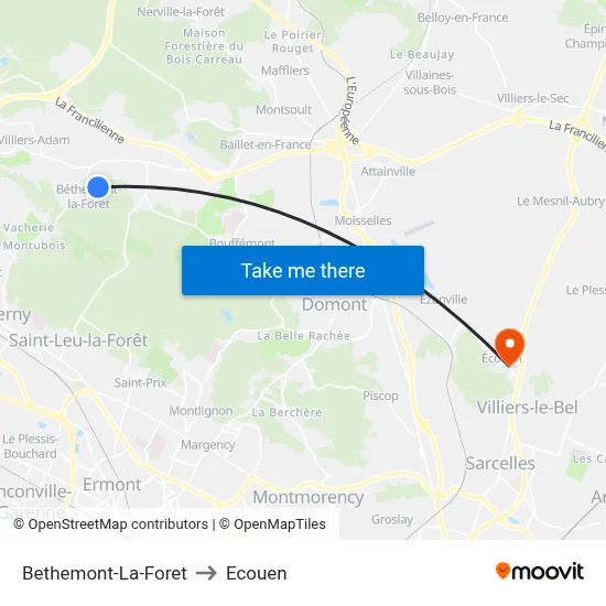 Bethemont-La-Foret to Ecouen map