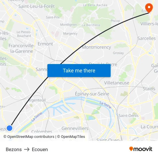 Bezons to Ecouen map