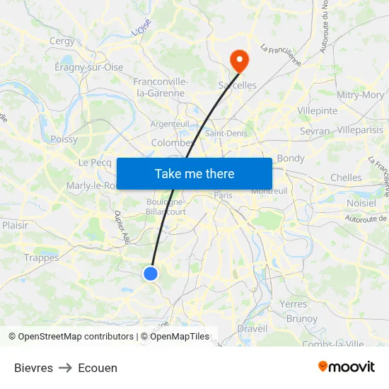 Bievres to Ecouen map