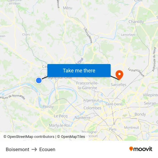 Boisemont to Ecouen map