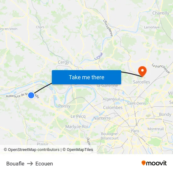 Bouafle to Ecouen map