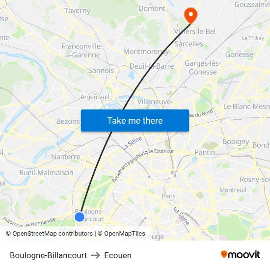 Boulogne-Billancourt to Ecouen map