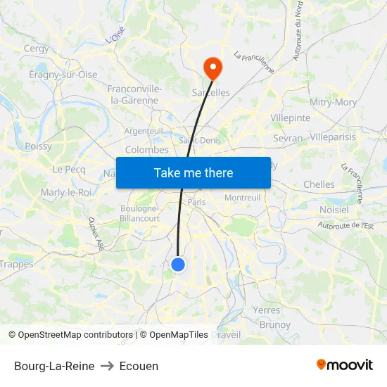 Bourg-La-Reine to Ecouen map