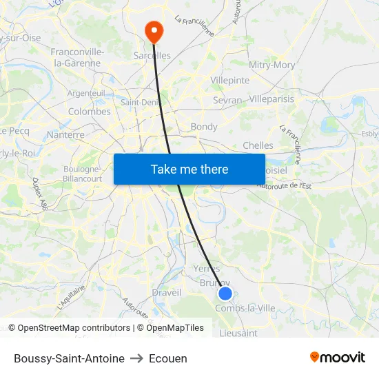 Boussy-Saint-Antoine to Ecouen map