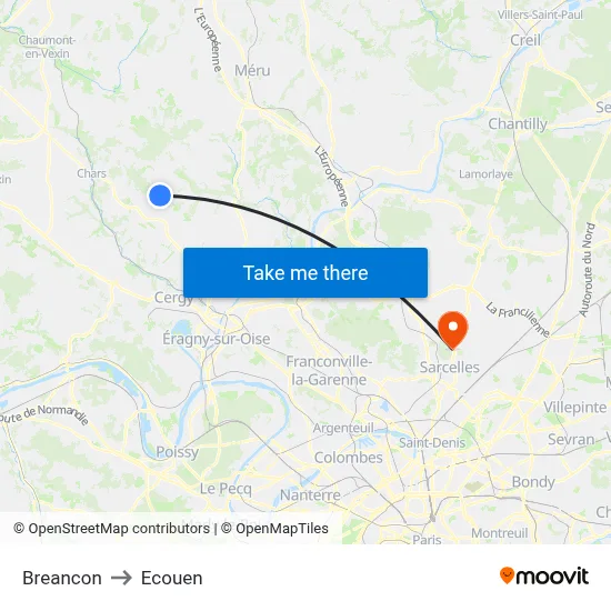 Breancon to Ecouen map