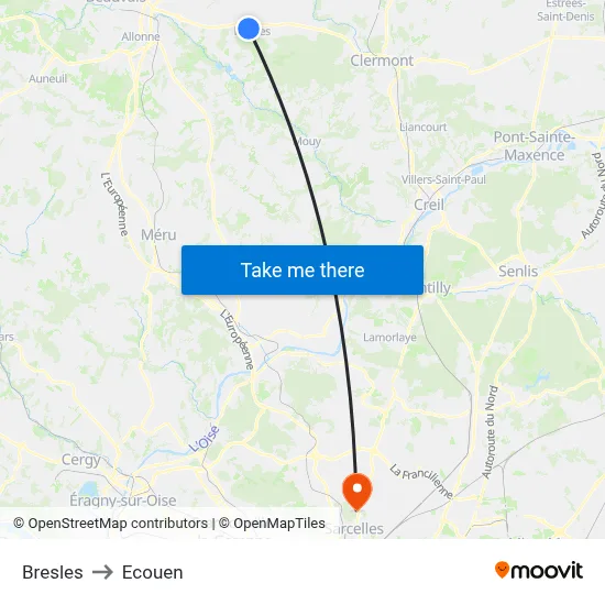 Bresles to Ecouen map