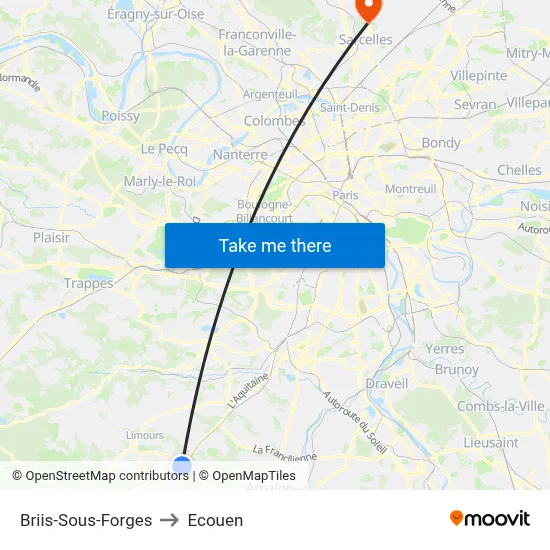 Briis-Sous-Forges to Ecouen map