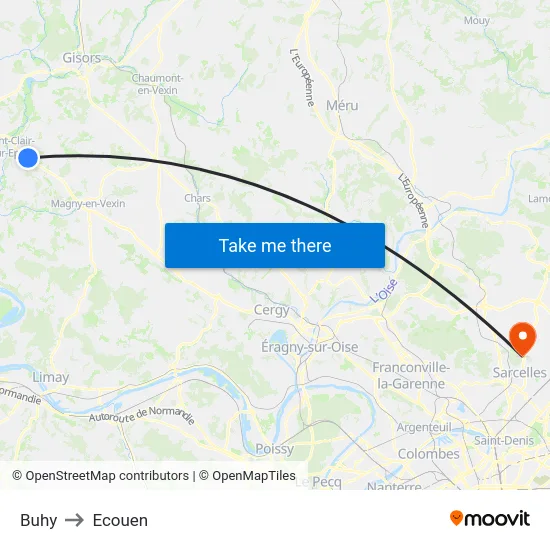 Buhy to Ecouen map