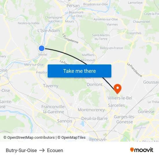 Butry-Sur-Oise to Ecouen map